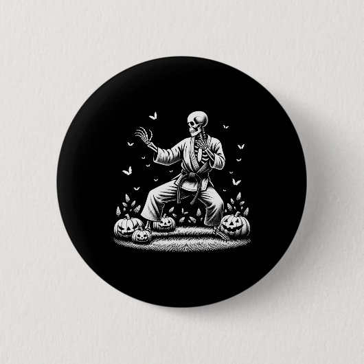 Skeleton Martial Art Karate Judo Player Halloween Button (Vorderseite)