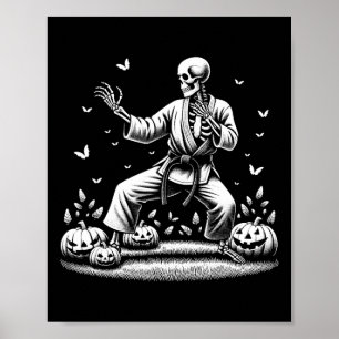 Skeleton Martial Art Karate Judo Player Halloween Poster