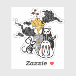 Skeleton-Maus-Panda und Golden Flower Zen Aufkleber