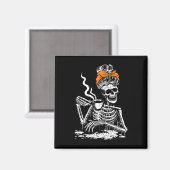 Skeleton Messy Bun Coffee Drink Halloween Costu Magnet (Vorderseite/Rückseite)