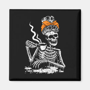 Skeleton Messy Bun Coffee Drink Halloween Costu Magnet