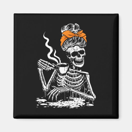 Skeleton Messy Bun Coffee Drink Halloween Costu Magnet (Vorne)