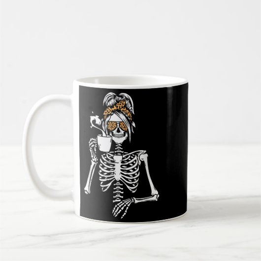 Skeleton Messy Bun Coffee Drinking Halloween Costu Kaffeetasse (Links)