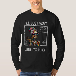 Skeleton Messy Bun Women Ghost Books Funny Teacher T-Shirt