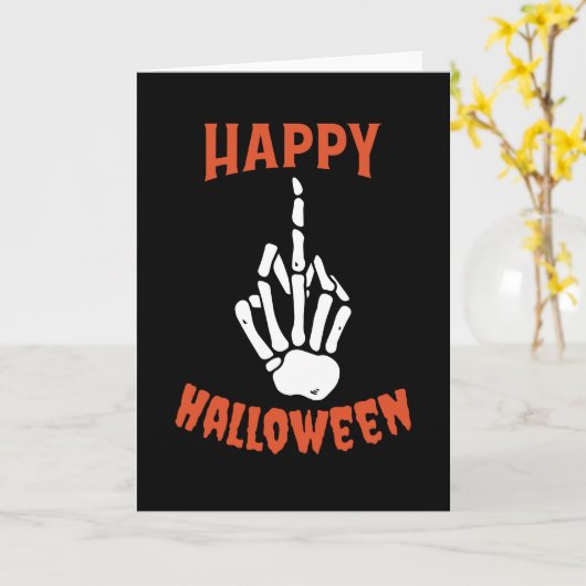 Skeleton Middle Finger Happy Halloween Karte (Gelbe Blume)