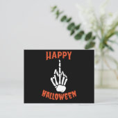 Skeleton Middle Finger Happy Halloween Postkarte (Stehend Vorderseite)