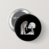Skeleton mit einem katzenartigen Halloween-Kostüm  Button (Vorne & Hinten)