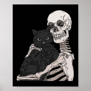 Skeleton mit einem katzenartigen Halloween-Kostüm  Poster