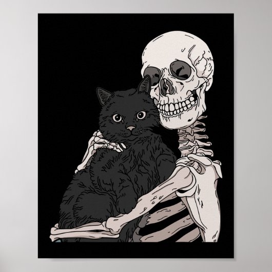 Skeleton mit einem katzenartigen Halloween-Kostüm  Poster (Vorne)