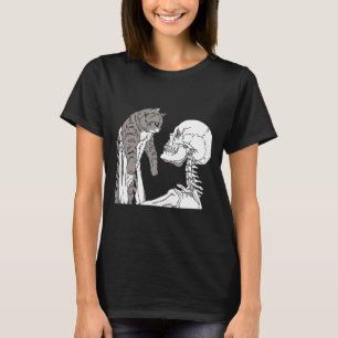 Skeleton mit einem katzenartigen Halloween-Kostüm T-Shirt