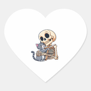 Skeleton mit einem katzenartigen Niedlichen Hallow Herz-Aufkleber