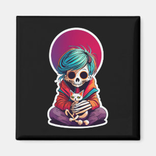 Skeleton mit einem katzenartigen Shirt, ein katzen Magnet
