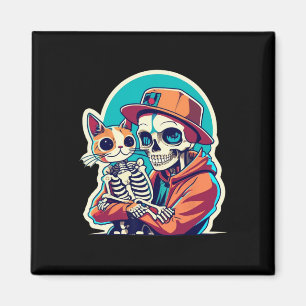 Skeleton mit einem katzenartigen Shirt, ein katzen Magnet