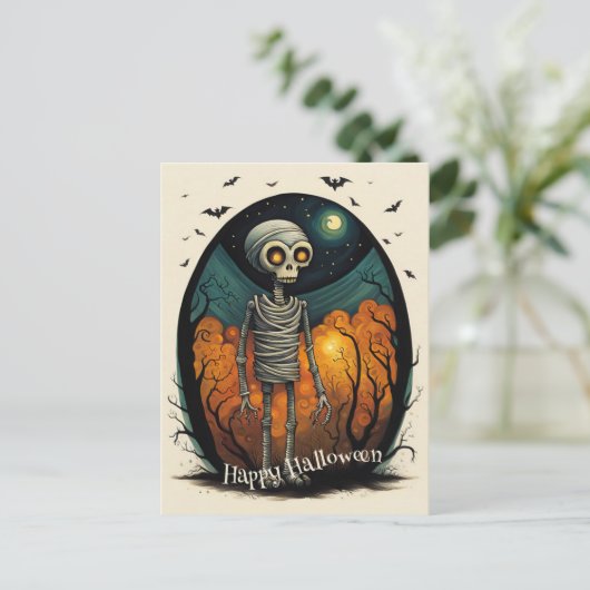 Skeleton Mummy Halloween Postkarte (Stehend Vorderseite)