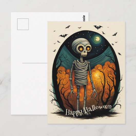 Skeleton Mummy Halloween Postkarte (Vorne/Hinten)