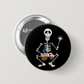 Skeleton Musician Drummer auf Bongo Drums Button (Vorne & Hinten)