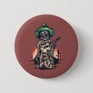 Skeleton Musician Mexican Button