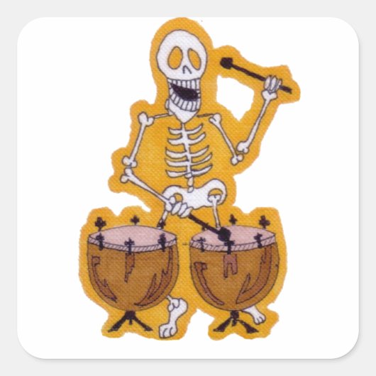 Skeleton Musician Skeleton Drummer on Kettle Drums Quadratischer Aufkleber (Vorderseite)