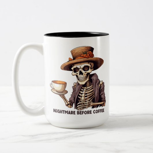 Skeleton Nightmare vor einer Kaffeetasse gruselig (Links)