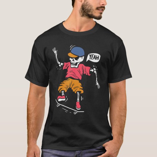 Skeleton on Skateboard Freestyle Skateboarder T-Shirt (Vorderseite)