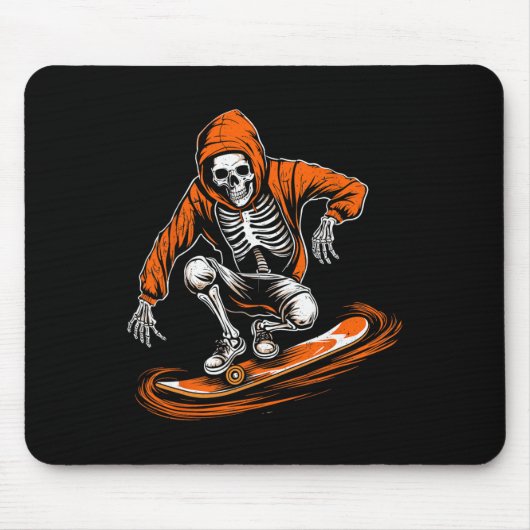 Skeleton Orange Hat Skater mit Skateboard Hallowag Mousepad (Vorne)