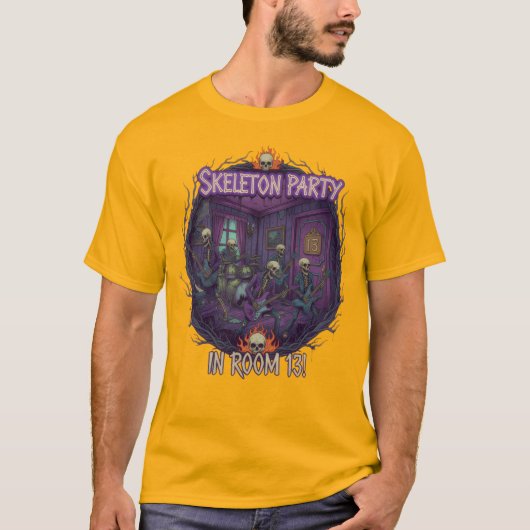 Skeleton Party in Room 13 – Funny Halloween Design T-Shirt (Vorderseite)