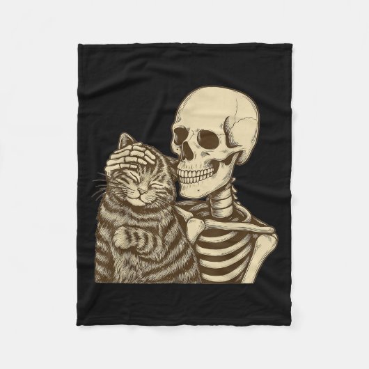 Skeleton Petting Katze Niedlich Halloween Men Boys Fleecedecke (Vorderseite)