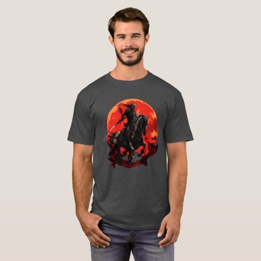 Skeleton Pferd Menschliches Skelett Reiten Schwert T-Shirt (Vorne ganz)