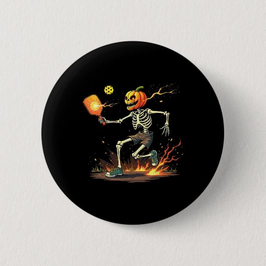 Skeleton Pickleball Halloween Spooky Sports Button (Vorderseite)