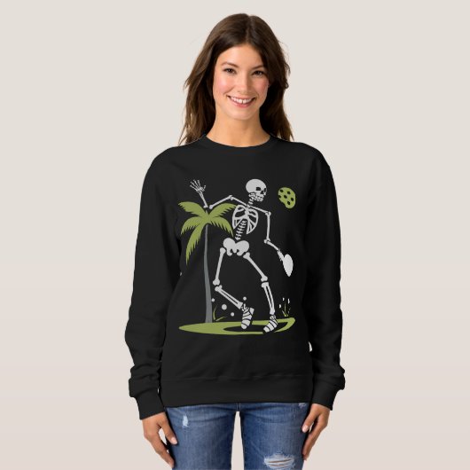 Skeleton Pickleball Palm Blätter Funny Sweatshirt (Vorne ganz)