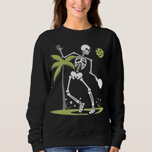 Skeleton Pickleball Palm Blätter Funny Sweatshirt (Vorderseite)