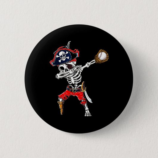 Skeleton Pirate & amp; Baseball-Ball-Halloween-Kos Button (Vorderseite)
