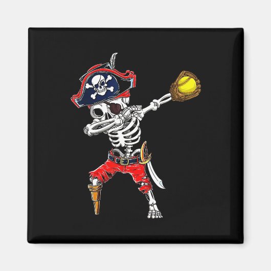 Skeleton Pirate & amp; Softball Ball Halloween Magnet (Vorne)