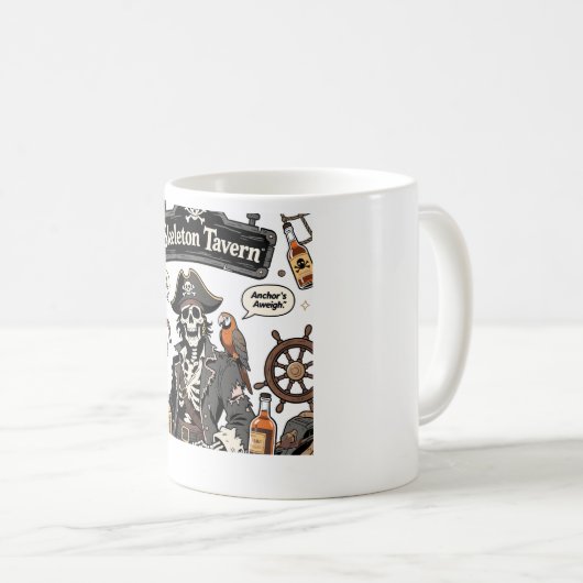 Skeleton Pirate Captain Vintage Comic Kaffeetasse (VorderseiteRechts)