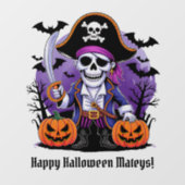 Skeleton Pirate Happy Halloween Mateys Fensteraufkleber (Blatt)