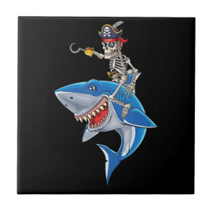 Skeleton Pirate Riding Hai Niedlich Boys Halloween Fliese