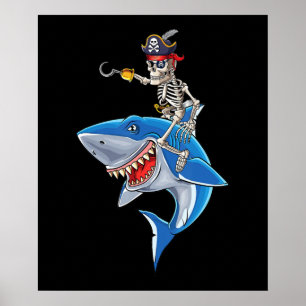 Skeleton Pirate Riding Hai Niedlich Boys Halloween Poster
