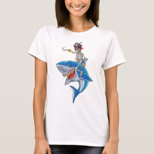 Skeleton Pirate Riding Hai Niedlich Boys Halloween T-Shirt