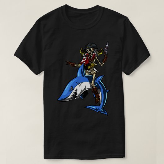 Skeleton Pirate Riding Shark T-Shirt (Design vorne)