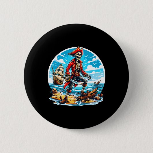 Skeleton Pirate T-Shirt Skull Halloween Skeleton P Button (Vorderseite)