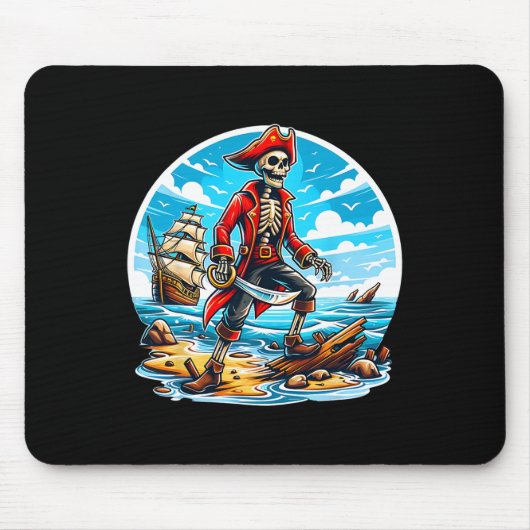 Skeleton Pirate T-Shirt Skull Halloween Skeleton P Mousepad (Vorne)