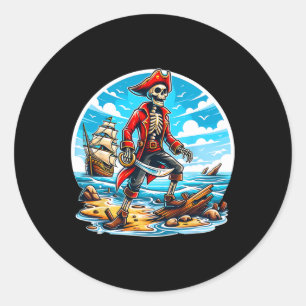 Skeleton Pirate T-Shirt Skull Halloween Skeleton P Runder Aufkleber