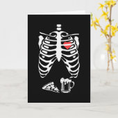 Skeleton Pizza Beer Funny Halloween Karte (Gelbe Blume)