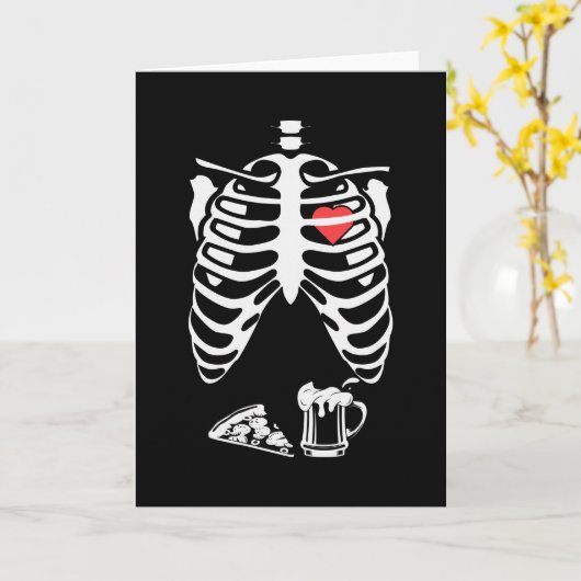 Skeleton Pizza Beer Funny Halloween Karte (Gelbe Blume)