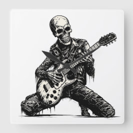  skeleton playing an electric guitar quadratische wanduhr
