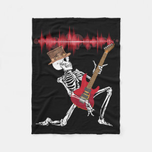 Skeleton Playing Electric Gitarre Funny Halloween Fleecedecke