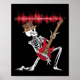 Skeleton Playing Electric Gitarre Funny Halloween Poster