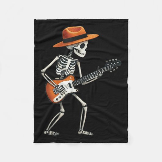 Skeleton Playing Electric Gitarre Rock Halloween B Fleecedecke (Vorderseite)