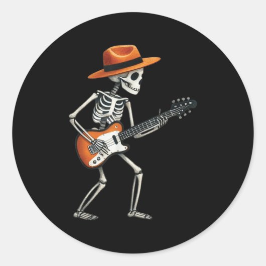 Skeleton Playing Electric Gitarre Rock Halloween B Runder Aufkleber (Vorderseite)
