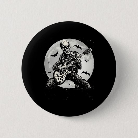 Skeleton Playing Gitarre Punk Rock Musik Halloween Button (Vorderseite)